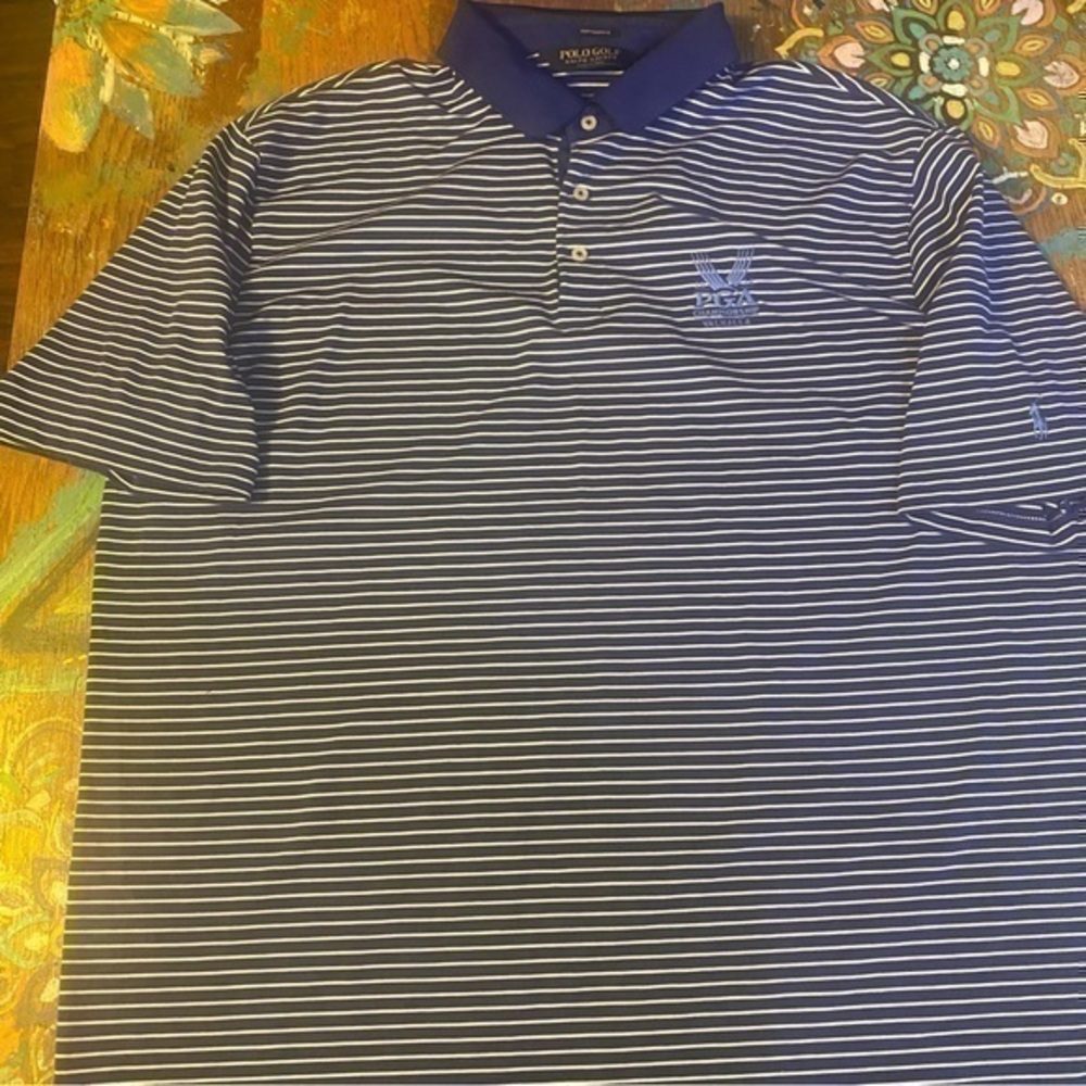 RARE Really Clean Ralph Lauren Polo Golf Mens Shirt Size XXL Blue/White